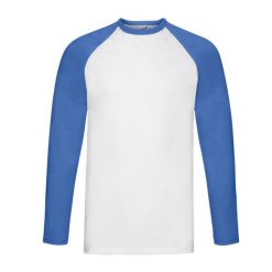 Męska Koszulka Baseballowa Z Długim Rękawem. Białe koszulki sportowe męskie Fruit of the Loom, m, bez wzorów, bez kołnierzyka, bez ramiączek. Za 47.99 zł.