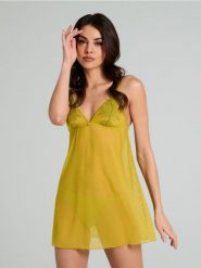 Koronkowa piżama Baby Doll - zielony. Zielone piżamy damskie Sinsay, l, bez wzorów, z koronki, bez ramiączek. W wyprzedaży za 29.99 zł.