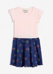 Sukienka z dżerseju z czystej bawełny organicznej. Czerwone sukienki dla dziewczynek bonprix, na lato, bez wzorów, z bawełny, bez ramiączek, krótkie. Za 59.99 zł.