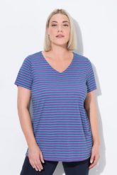 Damskie Koszulka funkcyjna prążkowanie klasyczny krój dekolt w serek rękaw 1/2. Fioletowe t-shirty damskie Ulla Popken, plus size, bez wzorów, z bawełny, klasyczne, bez kołnierzyka. Za 159.99 zł.