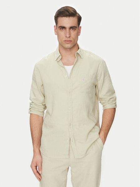 Guess Koszula F4GH00 WG3L0 Zielony Regular Fit. Zielone koszule męskie Guess, l, z aplikacjami, z wiskozy, bez kołnierzyka, bez ramiączek. Za 189.99 zł.