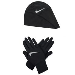 Rękawiczki sportowe damskie Nike Wmns Essential Running Hat-Glove Set. Czarne rękawiczki damskie Nike, bez wzorów, sportowe. Za 333.99 zł.