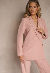 Jasnoróżowa Marynarka Dwurzędowa Tanou. Czerwone żakiety damskie Renee, l, bez wzorów, eleganckie. Za 129.99 zł.