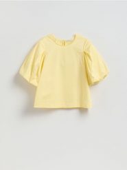 Bawełniana bluzka - jasnożółty. Żółte bluzki damskie Reserved, l, bez wzorów, z bawełny, bez kołnierzyka, bez ramiączek. Za 119.99 zł.