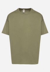 Ciemnozielona Koszulka T-shirt z Bawełny Fodarella. Brązowe t-shirty męskie Born2be, m, z aplikacjami, z bawełny, eleganckie, bez kołnierzyka. Za 44.99 zł.