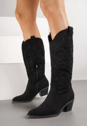Czarne Klasyczne Kozaki Kowbojki z Imitacji Zamszu Rilona. Czarne kozaki damskie Born2be, z jeansu, bez obcasa, na obcasie. Za 159.99 zł.