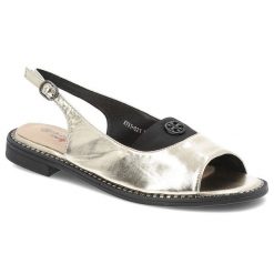 Sandały damskie S. Barski, na płaskim obcasie z ozdobą ze sprzączką eleganckie, złote, KV51-021. Żółte sandały damskie S.BARSKI, z aplikacjami, bez obcasa, na płaskiej podeszwie, bez zapięcia. Za 109.00 zł.