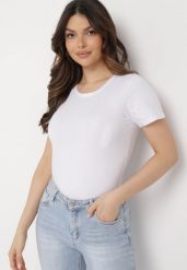 Biały Bawełniany T-shirt o Klasycznym Kroju Zilira. Białe bluzki damskie Born2be, bez wzorów, z bawełny, eleganckie, bez kołnierzyka. Za 29.99 zł.
