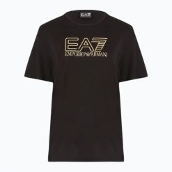 Koszulka damska EA7 Emporio Armani Train Visibility. Czarne koszulki sportowe damskie EA7 Emporio Armani, l, bez wzorów, z bawełny, bez kołnierzyka, bez ramiączek, na fitness i siłownię. Za 199.99 zł.