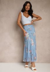 Jasnoniebieska Spódnica w Kwiatowy Wzór o Rozkloszowanym Kroju Efrirene. Niebieskie spódnice damskie Renee, m, bez wzorów, eleganckie, maxi, proste. Za 69.99 zł.