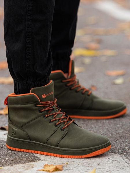Buty męskie ocieplane sneakersy za kostkę - zielone V4 - Rozmiar: 40. Zielone buty sportowe męskie Ombre Clothing, z materiału, za kostkę, bez zapięcia. W wyprzedaży za 79.99 zł.