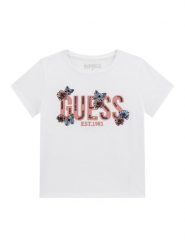 Guess T-Shirt J6RI34 K6YW4 Biały Regular Fit. Białe t-shirty i topy dla dziewczynek Guess, z aplikacjami, z bawełny, bez ramiączek. Za 129.99 zł.