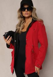 Czerwona Dwustronna Kurtka w Stylu Parki Wykończona przy Rękawach Guzikami Mivatra. Czerwone kurtki damskie Renee, s, bez wzorów, z jeansu, eleganckie, bez kaptura. Za 79.99 zł.
