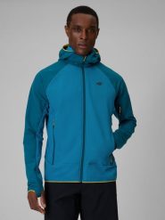 4F Kurtka softshell wiatroodporna męska - niebieska L. Niebieskie kurtki męskie 4f, l, bez wzorów, z materiału, klasyczne, bez kaptura. Za 299.99 zł.