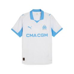 Męska koszulka domowa authentic PUMA Olympique Marsylia 25/26. Białe koszulki sportowe męskie Puma, m, bez wzorów, bez kołnierzyka, bez ramiączek, do piłki nożnej. Za 638.50 zł.