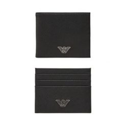 Zestaw portfel i etui na karty Emporio Armani. Czarne portfele męskie Emporio Armani, bez wzorów. Za 649.99 zł.