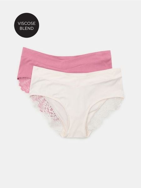 Figi hipster z wysokim stanem z wiskozy 2 pack - wielobarwny. Figi damskie Sinsay, l, bez wzorów, z wiskozy. Za 19.99 zł.