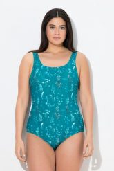 Damskie Kostium kąpielowy kwiaty bez miękkich miseczek okrągły dekolt. Zielone kostiumy jednoczęściowe damskie Ulla Popken, plus size, bez wzorów, z elastanu, sportowe, plus size, do pływania. Za 199.99 zł.