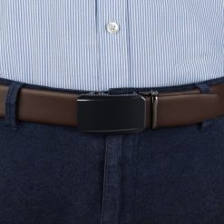Pasek męski skórzany 3,5 cm klamra automatyczna Beltimore brązowy 02-587 : Kolory - brązowy, beżowy, Rozmiar pasków - r.115-130 cm. Brązowe paski damskie bez wzorów, ze skóry, wizytowe. Za 64.99 zł.
