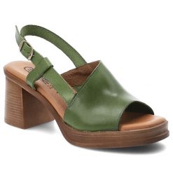 Sandały damskie Hee, cholewka skóra naturalna otwarty przód regulowany pasek zapięcie na sprzączkę odkryta pięta stabilny obca, zielone, 26544. Zielone paski damskie Hee, bez wzorów, ze skóry. Za 379.00 zł.