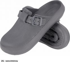 Reis BCTEX Klapki damskie TEX made of EVA material slip-on adjustable with a buckle contoured sole protects the foot - gray/steel 37. Szare klapki damskie Reis, bez wzorów, z materiału, sportowe, bez obcasa. Za 22.73 zł.