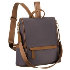 Szary plecak damski z nylonu i skóry ekologicznej z doczepianym paskiem, jednokomorowy - Peterson. Szare plecaki damskie Peterson, bez wzorów, z nylonu. Za 139.99 zł.