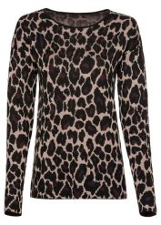 Cienki sweter w żakardowy wzór. Brązowe swetry damskie bonprix, bez wzorów, z żakardem, bez kołnierzyka, bez ramiączek, bez kaptura. Za 112.99 zł.