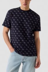 GUESS Granatowy męski t-shirt w monogram Jacquard 4G Knit, Rozmiar L. Niebieskie t-shirty męskie Guess, l, z aplikacjami, bez kołnierzyka. W wyprzedaży za 139.99 zł.
