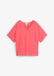 Shirt z domieszką jedwabiu i tkaninową wstawką. Niebieskie bluzki damskie bonprix, bez wzorów, z tkaniny, bez kołnierzyka, bez ramiączek. Za 84.99 zł.