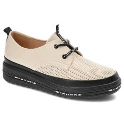 Beżowe Półbuty Vinceza Wygodne Obuwie Damskie. Brązowe półbuty damskie VINCEZA, na wiosnę, z aplikacjami, ze skóry ekologicznej, eleganckie, bez obcasa, na platformie, bez zapięcia. Za 129.00 zł.