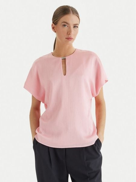 Calvin Klein Bluzka LV044F150G Różowy Regular Fit. Czerwone bluzki damskie Calvin Klein, s, bez wzorów, z syntetyku, bez kołnierzyka, bez ramiączek. Za 218.99 zł.