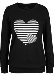 Shirt bawełniany z długim rękawem i nadrukiem. Fioletowe bluzki damskie bonprix, bez wzorów, z bawełny, bez kołnierzyka, bez ramiączek. Za 82.99 zł.