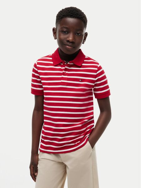 Tommy Hilfiger Polo Flag KB0KB09103 Czerwony Regular Fit. Czerwone t-shirty dla chłopców Tommy Hilfiger, bez wzorów, z bawełny, bez ramiączek. Za 169.99 zł.