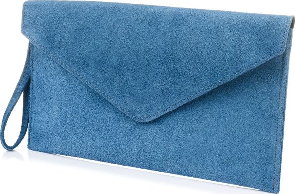 Vera Pelle NIEBIESKI JEANS zamszowa skórzana WŁOSKA damska torebka kopertówka N12. Niebieskie kopertówki damskie Vera Pelle, bez wzorów, z jeansu, zamszowe, bez dodatków. Za 87.99 zł.
