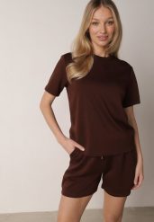 Brązowy Letni Komplet z Bawełny i Wiskozy T-shirt i Szorty Celinai. Brązowe szorty damskie Born2be, na lato, l, bez wzorów, z bawełny, eleganckie. Za 109.99 zł.