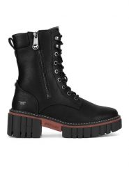 Mustang Trzewiki 1447-504 Czarny. Czarne botki damskie Mustang, z materiału, bez obcasa, na słupku, bez zapięcia. Za 299.99 zł.