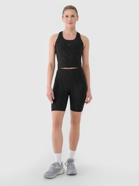 4F Legginsy kolarki treningowe damskie - czarne S. Czarne legginsy damskie 4f, s, bez wzorów, z dzianiny, z podwyższonym stanem, krótkie, na fitness i siłownię. W wyprzedaży za 79.99 zł.
