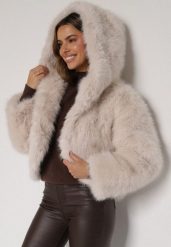 Beżowa Futrzana Kurtka z Nieodpinanym Kapturem Zetena. Brązowe kurtki damskie Born2be, l, bez wzorów, z futra. Za 239.99 zł.