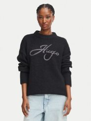 HUGO Sweter 50569398 Czarny Relaxed Fit. Czarne swetry damskie Hugo, xl, bez wzorów, z wełny, bez kołnierzyka, bez ramiączek, bez kaptura. Za 764.99 zł.