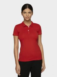 4F Koszulka polo slim damska - czerwona M. Czerwone koszulki sportowe damskie 4f, m, bez wzorów, z bawełny, bez kołnierzyka, bez ramiączek. W wyprzedaży za 39.99 zł.