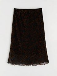 Spódnica midi z roślinnym wzorem - czarny. Czarne spódnice damskie Sinsay, l, bez wzorów, midi. Za 39.99 zł.