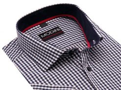 Granatowa koszula męska z krótkim rękawem Modini w kratkę Vichy DK15 - 100% bawełna. Czerwone koszule męskie Modini Moda Męska, m, bez wzorów, z bawełny, biznesowe, bez kołnierzyka, bez ramiączek. W wyprzedaży za 189.00 zł.