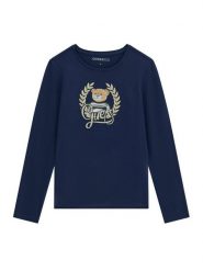 Guess Bluzka J6BI21 K5818 Granatowy Regular Fit. Niebieskie bluzki dla dziewczynek Guess, z aplikacjami, z bawełny, bez kołnierzyka, bez ramiączek. Za 114.99 zł.