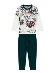 Guess Komplet bluzka i spodnie N6YG02 K4077 Zielony ciemny Regular Fit. Zielone spodnie materiałowe dla chłopców Guess, z aplikacjami, z bawełny, bez ramiączek. Za 214.99 zł.