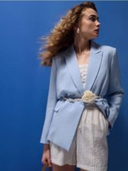 Marynarka z wiskozą - błękitny. Niebieskie żakiety damskie Sinsay, l, bez wzorów, z wiskozy. Za 79.99 zł.