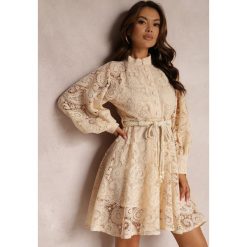 Jasnobeżowa Sukienka Melliopis. Brązowe sukienki damskie Renee, m, bez wzorów, z koronki, eleganckie, bez kołnierzyka, bez ramiączek, maxi. Za 159.99 zł.