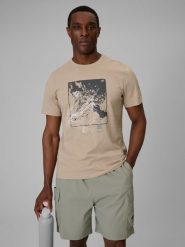 4F T-shirt regular z nadrukiem męski - beżowy XXL. Brązowe t-shirty męskie 4f, m, bez wzorów, z bawełny, bez kołnierzyka. Za 69.99 zł.