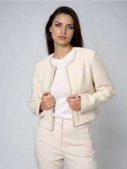 Żakiet z ozdobnymi perłami - kremowy. Białe żakiety damskie Sinsay, l, bez wzorów. Za 69.99 zł.