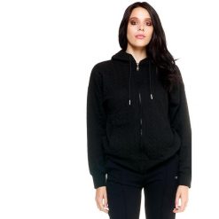 Damski pleciony sweter z kapturem Leone Greyss. Czarne bluzy sportowe damskie LEONE 1947 APPAREL, bez wzorów, z tkaniny, na fitness i siłownię. W wyprzedaży za 195.65 zł.