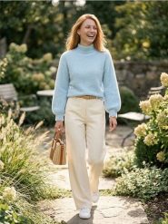 Sweter z półgolfem z domieszką wiskozy - niebieski. Niebieskie swetry damskie Sinsay, l, bez wzorów, z wiskozy, bez kołnierzyka, bez ramiączek, bez kaptura. Za 59.99 zł.